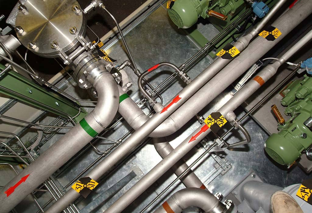 Colour photograph of piping and equipment