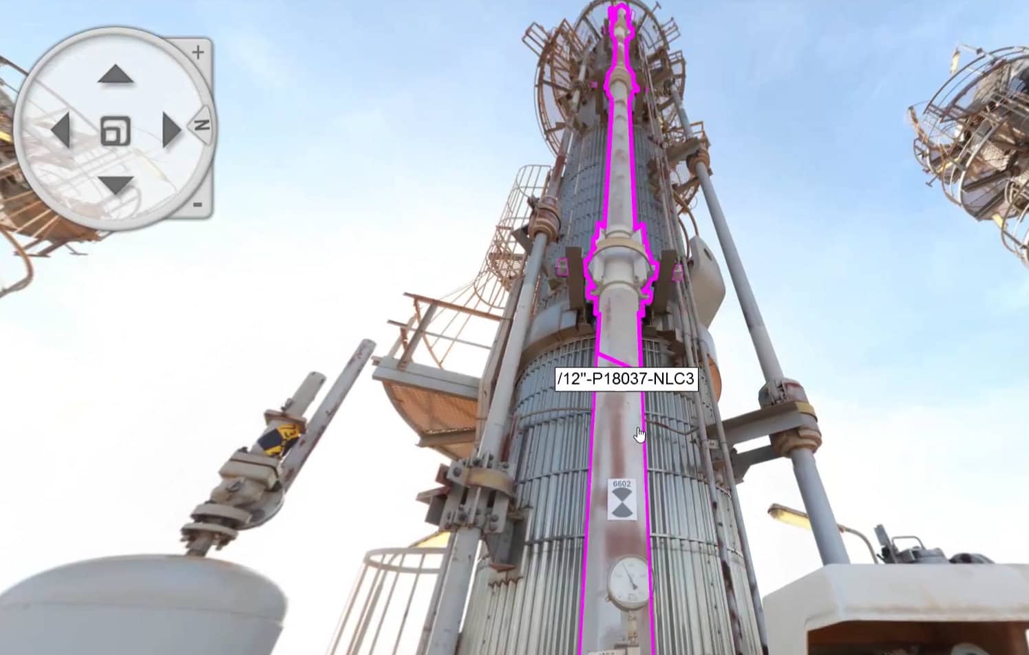 Smartpanoramic view with highlighted pipe