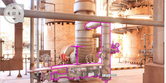 Digital Twin Panoramic Image Showing Hotspot of a Tagged Pipe