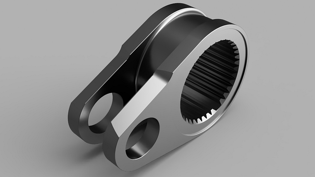 Shaded rendered view of a spline cam model created from a 3D point cloud