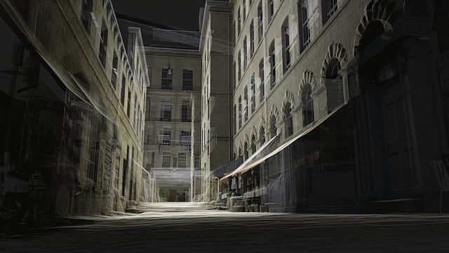 Rendered point cloud of a movie set