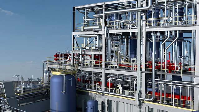Rendered as-built 3D model of an amines process plant