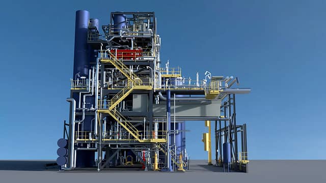 Rendered as-built 3D model of an amines process plant