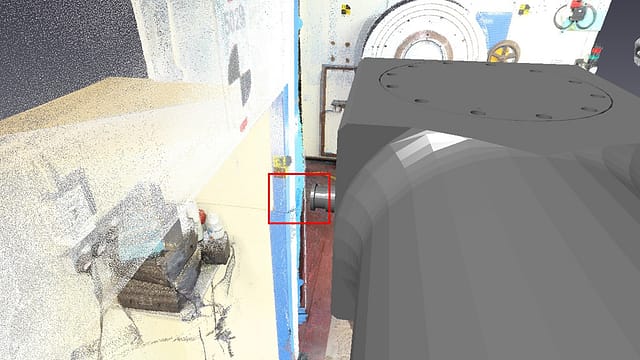 3D design model being clash checked against a laser scan point cloud